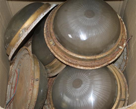 Eight circular metal and glass 1960s/70s lights